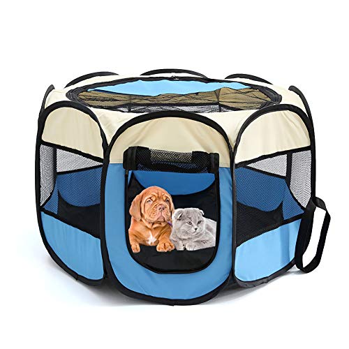 laufstall Hund Katzen laufstall Hundehütte und Laufen Laufstall für Welpen Kaninchen Laufstall Kaninchenlauf drinnen Katzenlaufstall Pet Pen beige&Blue von PLUS PO