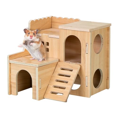 Hamsterhaus aus Holz, Eckhaus, Hamsterversteck für Kleintiere, Hütte, Käfigdekoration für syrische Hamster, Zwerghamster, Rennmäuse (A) von PLUSHCEWT