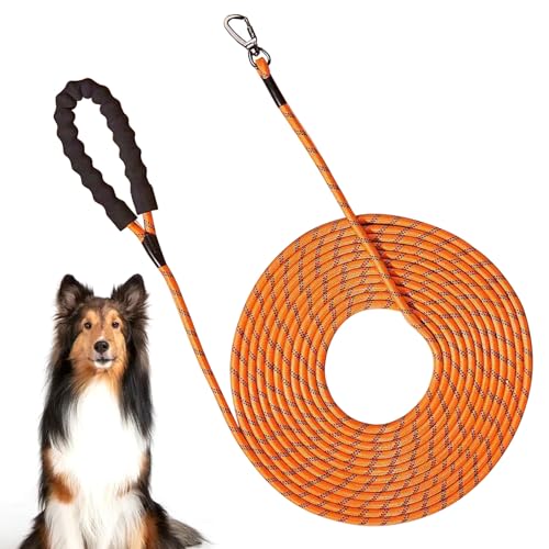 PLUSHCEWT Schleppleine 5m 10m, Orange Schwarz Schleppleine für Kleine Hunde, Reflektierende Schleppleine Biothane Schleppleine Retrieverleine Trainingsleine Hausleine für Hunde (Orange, 5M) von PLUSHCEWT