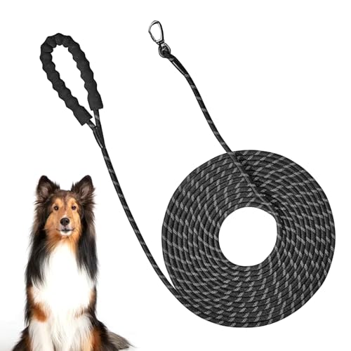 PLUSHCEWT Schleppleine 5m 10m, Orange Schwarz Schleppleine für Kleine Hunde, Reflektierende Schleppleine Biothane Schleppleine Retrieverleine Trainingsleine Hausleine für Hunde (Schwarz, 10M) von PLUSHCEWT