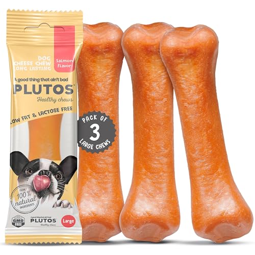 Käse und Lachs Kauknochen für Hunde | Käseknochen Hund aus Käse und Lachs | Langanhaltende Kausnacks für Hunde jeder Größe | Käsestangen | Gesunde Hund Knochen für Zahnpflege und Kauspaß von PLUTOS