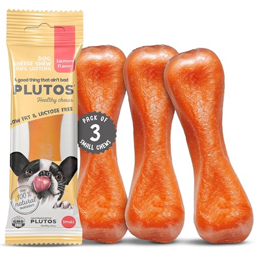 Käse und Lachs Kauknochen für Hunde | Käseknochen Hund aus Käse und Lachs | Langanhaltende Kausnacks für Hunde jeder Größe | Käsestangen | Gesunde Hund Knochen für Zahnpflege und Kauspaß von PLUTOS