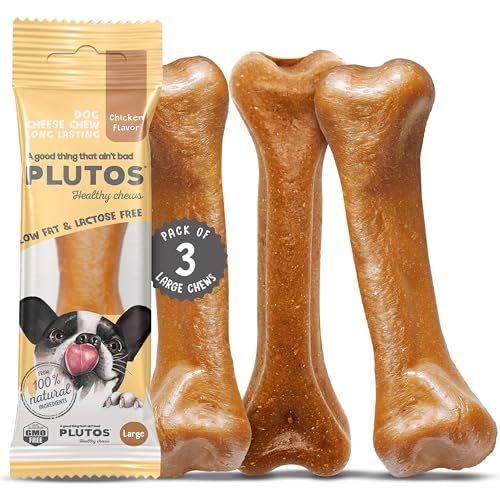 Käse und Huhn Kauknochen für Hunde | Käseknochen Hund aus Käse und Huhn | Langanhaltende Kausnacks für Hunde jeder Größe | Käsestangen | Gesunde Hund Knochen für Zahnpflege und Kauspaß von PLUTOS