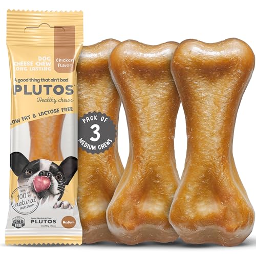 Käse und Huhn Kauknochen für Hunde | Käseknochen Hund aus Käse und Huhn | Langanhaltende Kausnacks für Hunde jeder Größe | Käsestangen | Gesunde Hund Knochen für Zahnpflege und Kauspaß von PLUTOS