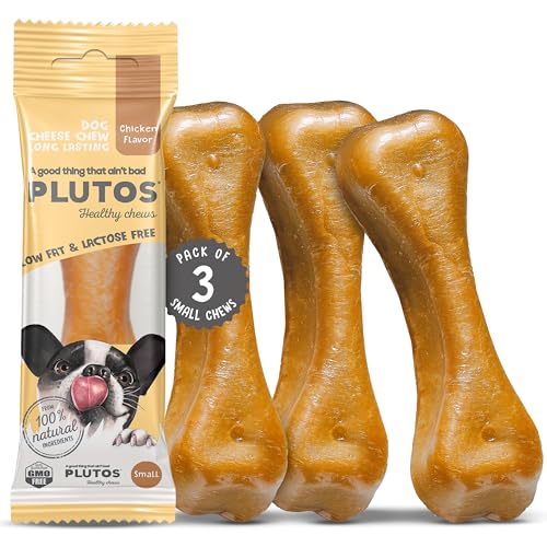 Käse und Huhn Kauknochen für Hunde | Käseknochen Hund aus Käse und Huhn | Langanhaltende Kausnacks für Hunde jeder Größe | Käsestangen | Gesunde Hund Knochen für Zahnpflege und Kauspaß von PLUTOS