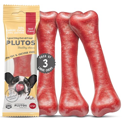 Käse und Rind Kauknochen für Hunde | Käseknochen Hund aus Käse und Rind | Langanhaltende Kausnacks für Hunde jeder Größe | Käsestangen für Hunde | Gesunde Hund Knochen für Zahnpflege und Kauspaß von PLUTOS