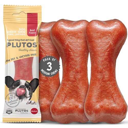 Käse und Rind Kauknochen für Hunde | Käseknochen Hund aus Käse und Rind | Langanhaltende Kausnacks für Hunde jeder Größe | Käsestangen für Hunde | Gesunde Hund Knochen für Zahnpflege und Kauspaß von PLUTOS