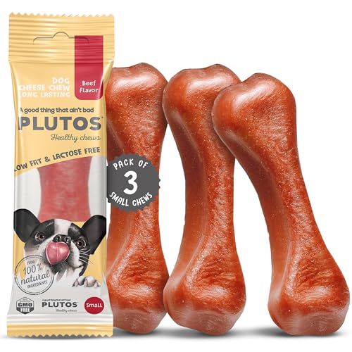 Käse und Rind Kauknochen für Hunde | Käseknochen Hund aus Käse und Rind | Langanhaltende Kausnacks für Hunde jeder Größe | Käsestangen für Hunde | Gesunde Hund Knochen für Zahnpflege und Kauspaß von PLUTOS