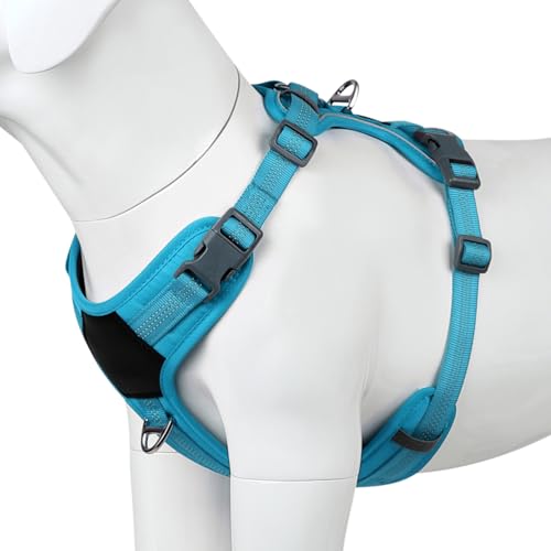 PLUTUS PET Anti-Zieh-Hundegeschirr mit Halsauslöser, weich gepolstert, reflektierend und verstellbar, für kleine, mittelgroße und große Hunde (Hellblau, XL) von PLUTUS PET
