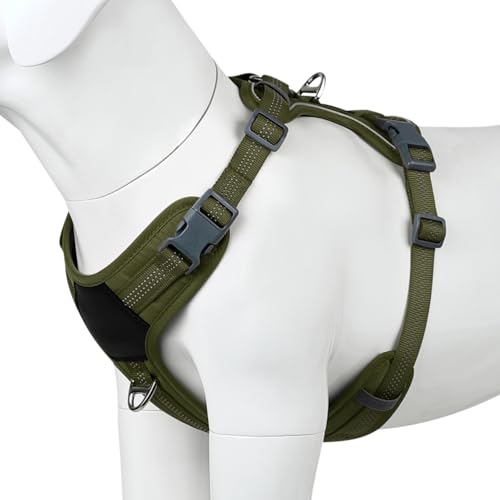 PLUTUS PET Anti-Zieh-Hundegeschirr mit Halsauslöser, weich gepolstert, reflektierend und verstellbar, für kleine, mittelgroße und große Hunde (Rangergrün, XL) von PLUTUS PET