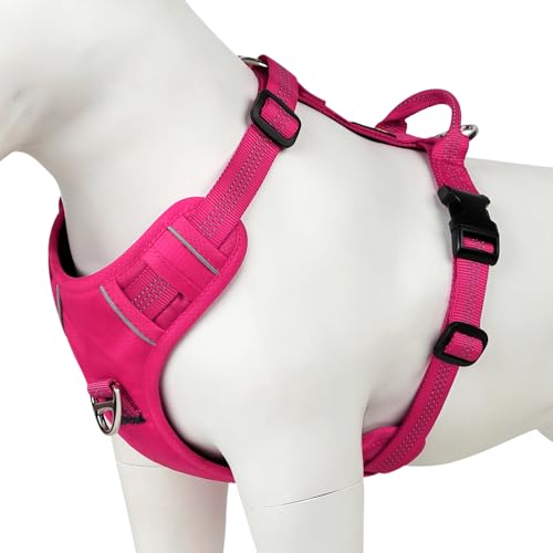 PLUTUS PET Hundegeschirr, kein Ziehen, reflektierend, verstellbar, mit Griff, auslaufsicher, weich gepolstert, für kleine, mittelgroße und große Hunde (kräftiges Rosa, L) von PLUTUS PET