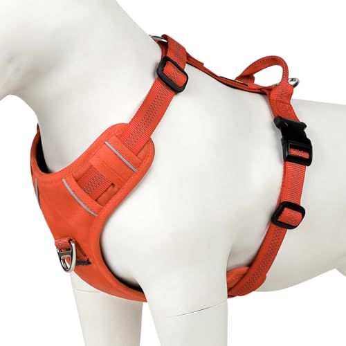 PLUTUS PET Hundegeschirr gegen Ziehen, reflektierend, verstellbar, mit Griff, auslaufsicher, weich gepolstert, für kleine, mittelgroße und große Hunde (Orange, M) von PLUTUS PET