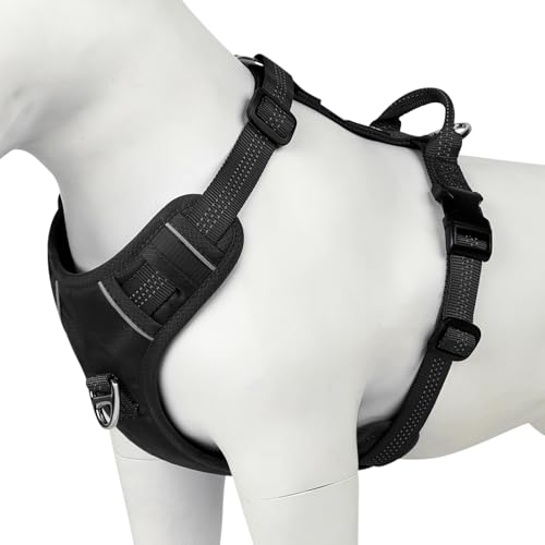 PLUTUS PET Hundegeschirr gegen Ziehen, reflektierend, verstellbar, mit Griff, auslaufsicher, weich gepolstert, für kleine, mittelgroße und große Hunde (Schwarz, L) Yo Schwarz von PLUTUS PET
