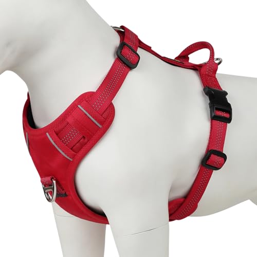 PLUTUS PET Hundegeschirr gegen Ziehen, reflektierend, verstellbar, mit Griff, auslaufsicher, weich gepolstert für kleine, mittelgroße und große Hunde (Rot, L) Yo Rot von PLUTUS PET