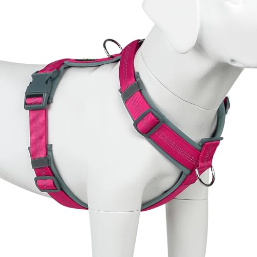 Plutus Pet Hundegeschirr, Verstellbares Hundegeschirr aus Nylon mit weicher Polsterung, reflektierend und strapazierfähig Hundegeschirr für kleine, mittelgroße und große Hunde(Hot Pink, L) von PLUTUS PET