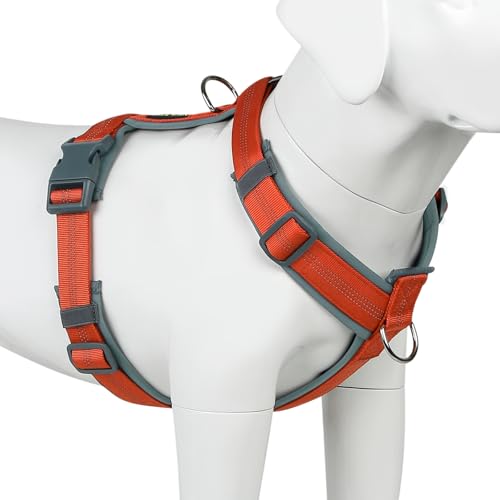 Plutus Pet Hundegeschirr, Verstellbares Hundegeschirr aus Nylon mit weicher Polsterung, reflektierend und strapazierfähig Hundegeschirr für kleine, mittelgroße und große Hunde(Orange, L) von PLUTUS PET
