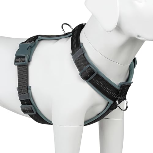Plutus Pet Hundegeschirr, Verstellbares Hundegeschirr aus Nylon mit weicher Polsterung, reflektierend und strapazierfähig Hundegeschirr für kleine, mittelgroße und große Hunde (Schwarz, XL) von PLUTUS PET