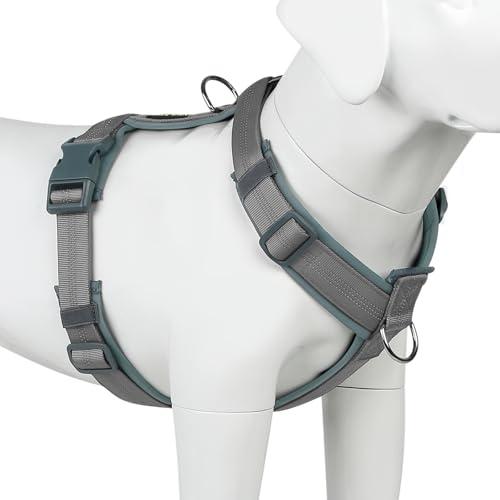 Plutus Pet Hundegeschirr, verstellbares Nylon-Geschirr mit weicher Polsterung, reflektierend und strapazierfähig Hundegeschirr für kleine, mittelgroße und große Hunde (Grau, L) von PLUTUS PET