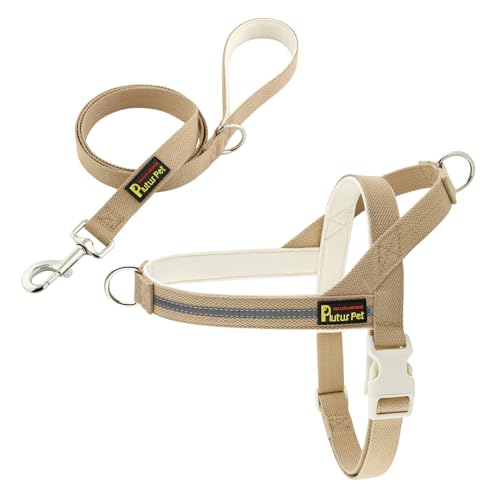 Plutus Pet Hundegeschirr und Leine aus Baumwolle, reflektierend und weich gepolstert, schnell anpassbares Westengeschirr für kleine, mittelgroße und große Hunde, Beige, S Plutus Pet Hundegeschirr und Leine aus Baumwolle, reflektierend und weich gepolstert, schnell anpassbares Westengeschirr für kleine, mittelgroße und große Hunde, Beige, S von PLUTUS PET