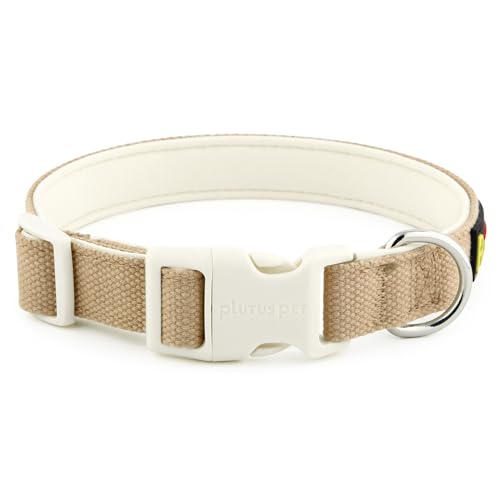 Plutus Pet Hundehalsband aus Baumwolle, strapazierfähiges Halsband mit weicher Polsterung, verstellbar und bequem für kleine, mittelgroße und große Hunde, Beige, M Plutus Pet Hundehalsband aus Baumwolle, strapazierfähiges Halsband mit weicher Polsterung, verstellbar und bequem für kleine, mittelgroße und große Hunde, Beige, M von PLUTUS PET