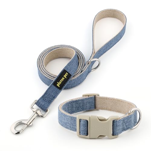 Plutus Pet Hundehalsband und Leine aus Baumwollhanf, verstellbares Halsband für kleine, mittelgroße und große Hunde, strapazierfähig und weich auf der Haut, Dunstblau, Größe L Plutus Pet Hundehalsband und Leine aus Baumwollhanf, verstellbares Halsband für kleine, mittelgroße und große Hunde, strapazierfähig und weich auf der Haut, Dunstblau, Größe L von PLUTUS PET