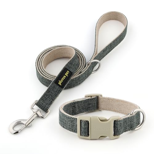 Plutus Pet Hundehalsband und Leine aus Baumwollhanf, verstellbares Halsband für kleine, mittelgroße und große Hunde, strapazierfähig und weich auf der Haut, Grau, Größe S Plutus Pet Hundehalsband und Leine aus Baumwollhanf, verstellbares Halsband für kleine, mittelgroße und große Hunde, strapazierfähig und weich auf der Haut, Grau, Größe S von PLUTUS PET