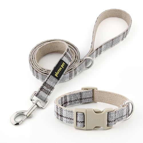 Plutus Pet Hundehalsband und Leine aus Baumwollhanf, verstellbares Halsband für kleine, mittelgroße und große Hunde, strapazierfähig und weich auf der Haut, graues Karo, Größe XS Plutus Pet Hundehalsband und Leine aus Baumwollhanf, verstellbares Halsband für kleine, mittelgroße und große Hunde, strapazierfähig und weich auf der Haut, graues Karo, Größe XS von PLUTUS PET