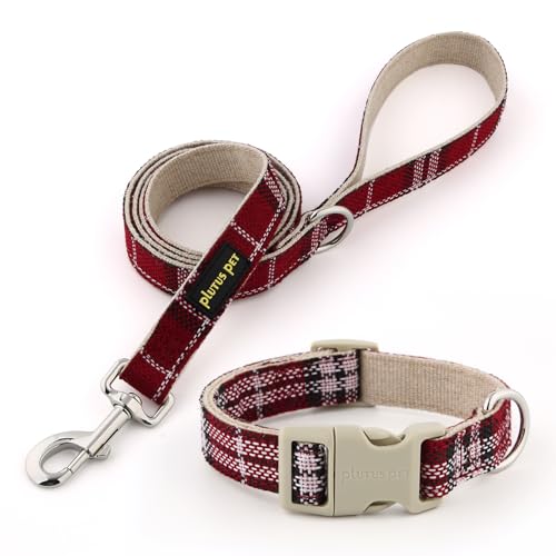 Plutus Pet Hundehalsband und Leine aus Baumwollhanf, verstellbares Halsband für kleine, mittelgroße und große Hunde, strapazierfähig und weich auf der Haut, rotes Karo, Größe S Plutus Pet Hundehalsband und Leine aus Baumwollhanf, verstellbares Halsband für kleine, mittelgroße und große Hunde, strapazierfähig und weich auf der Haut, rotes Karo, Größe S von PLUTUS PET
