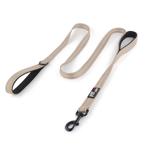 Plutus Pet Hundeleine mit Doppelgriff, strapazierfähig, reflektierend, Doppelgriff, für Sicherheitstraining, für mittelgroße und große Hunde, 2 Griffleinen, 1,8 m, Beige von PLUTUS PET