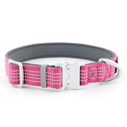 Plutus Pet Reflektierendes Hundehalsband mit Luftfahrt-Aluminiumschnalle, Neopren gepolstert für Komfort, leicht, strapazierfähiges Nylonhalsband für Welpen, kleine, mittelgroße und große Hunde (Rosa Plutus Pet Reflektierendes Hundehalsband mit Luftfahrt-Aluminiumschnalle, Neopren gepolstert für Komfort, leicht, strapazierfähiges Nylonhalsband für Welpen, kleine, mittelgroße und große Hunde (Rosa von PLUTUS PET