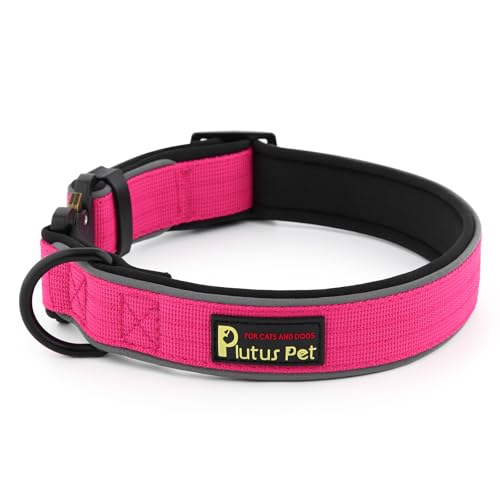 Plutus Pet Taktisches Hundehalsband, reflektierend, verstellbar, strapazierfähig, weich gepolstert und bequem, für kleine, mittelgroße und große Hunde (Hot Pink, S) von PLUTUS PET