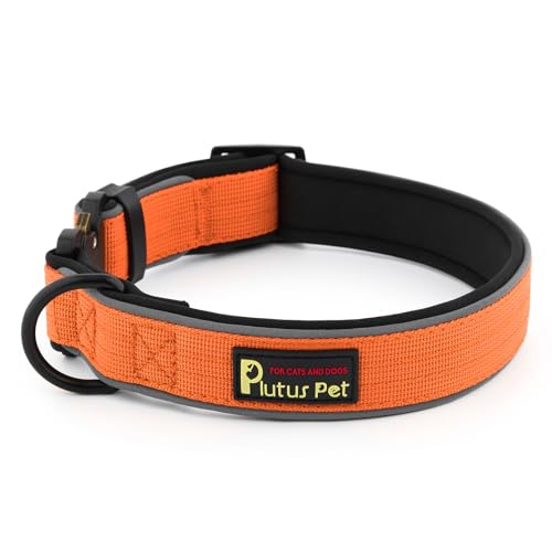 Plutus Pet Taktisches Hundehalsband, reflektierend, verstellbar, strapazierfähig, weich gepolstert und bequem, für kleine, mittelgroße und große Hunde (Orange, S) von PLUTUS PET