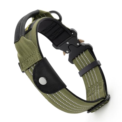 Plutus Pet Taktisches Hundehalsband mit Tracker-Paket für AirTag, verstellbares reflektierendes Nylonhalsband, Metallschnalle, mit Leder umwickelter Griff, weich gepolstert für mittelgroße große Hunde Plutus Pet Taktisches Hundehalsband mit Tracker-Paket für AirTag, verstellbares reflektierendes Nylonhalsband, Metallschnalle, mit Leder umwickelter Griff, weich gepolstert für mittelgroße große Hunde von PLUTUS PET