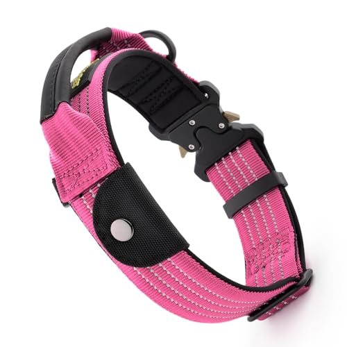 Plutus Pet Taktisches Hundehalsband mit Tracker-Paket für AirTag, verstellbares reflektierendes Nylonhalsband, Metallschnalle, mit Leder umwickelter Griff, weich gepolstert für mittelgroße und große Plutus Pet Taktisches Hundehalsband mit Tracker-Paket für AirTag, verstellbares reflektierendes Nylonhalsband, Metallschnalle, mit Leder umwickelter Griff, weich gepolstert für mittelgroße und große von PLUTUS PET