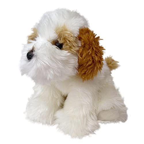 VFM - Gekritzel Hund Kuscheltier Plüsch (Weiß & Braun) Super süßer und Flauschiger Welpe Luxus lebensechter Kuscheltier Teddy – Natural World Collection 30 cm von PMS