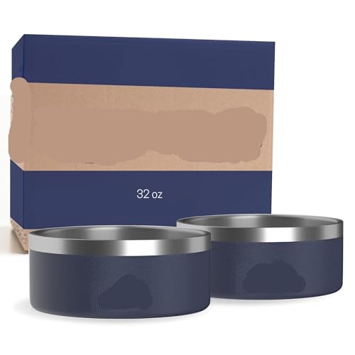 Hundenäpfe aus Edelstahl, rutschfest, Metallnapf für Futter und Wasser, doppelwandig, isoliert, rostfrei, spülmaschinenfest (907 ml, schwarz), Marineblau, 907 ml, 2 Stück von PMVRTHQV