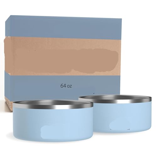 Hundenäpfe aus Edelstahl, rutschfest, Metallnapf für Futter und Wasser, doppelwandig, isoliert, rostfrei, spülmaschinenfest (907 ml, schwarz) (Himmelblau, 1,8 l), 2 Stück von PMVRTHQV