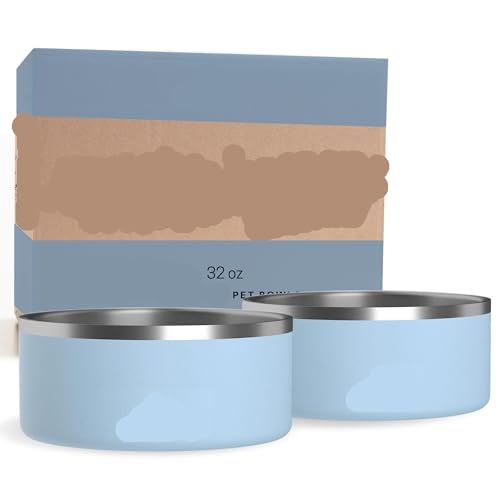 Hundenäpfe aus Edelstahl, rutschfest, Metallnapf für Futter und Wasser, doppelwandig, isoliert, rostfrei, spülmaschinenfest (907 ml, schwarz) (Himmelblau, 907 ml), 2 Stück von PMVRTHQV