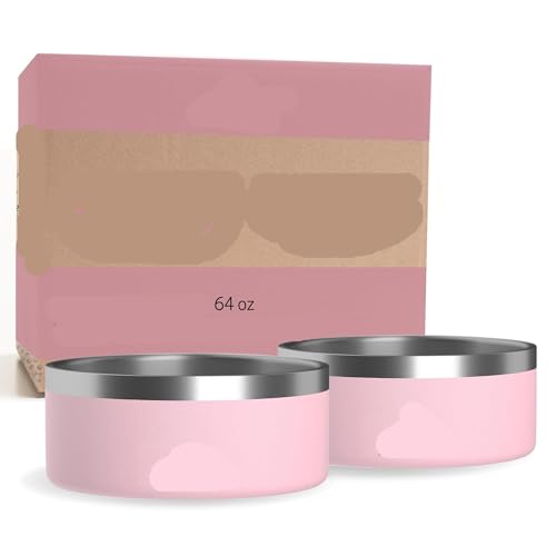 Hundenäpfe aus Edelstahl, rutschfest, Metallnapf für Futter und Wasser, doppelwandig, isoliert, rostfrei, spülmaschinenfest (907 ml, schwarz) (Rosa, 1,8 l), 2 Stück von PMVRTHQV
