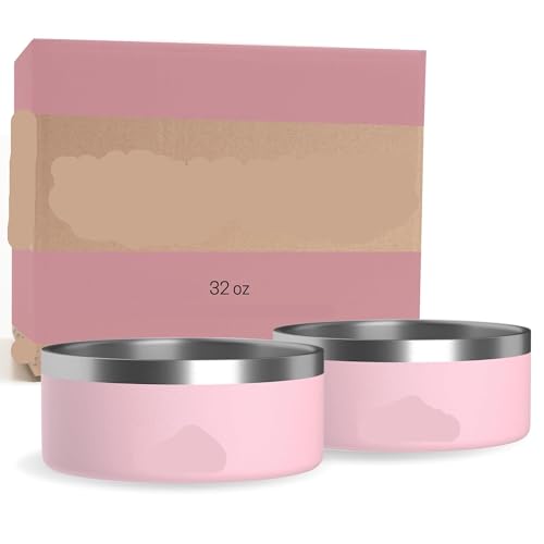 Hundenäpfe aus Edelstahl, rutschfest, Metallnapf für Futter und Wasser, doppelwandig, isoliert, rostfrei, spülmaschinenfest (907 ml, schwarz) (Rosa, 907 ml), 2 Stück von PMVRTHQV