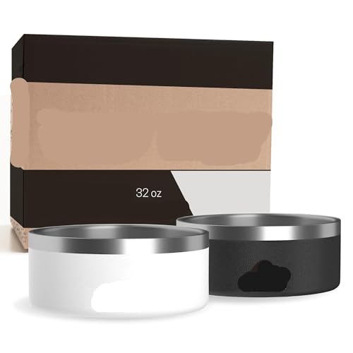 Hundenäpfe aus Edelstahl, rutschfest, Metallnapf für Futter und Wasser, doppelwandig, isoliert, rostfrei, spülmaschinenfest (907 ml, schwarz) (Schwarz/Weiß, 907 ml), 2 Stück von PMVRTHQV