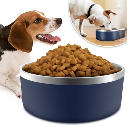 Hundenapf für Futter und Wasser, Edelstahl, 1,8 l, langlebig, rutschfest, isoliert, strapazierfähig, mit Gummiunterseite, für mittelgroße und große Hunde (8 Tassen, Gelb) (Blau, 1,2 l) von PMVRTHQV