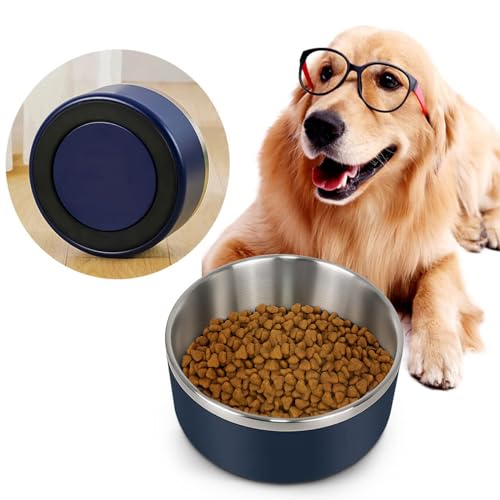 Hundenapf für Futter und Wasser, Edelstahl, 1,8 l, langlebig, rutschfest, isoliert, strapazierfähig, mit Gummiunterseite, für mittelgroße und große Hunde (8 Tassen, Gelb) (Blau, 1,8 l) von PMVRTHQV