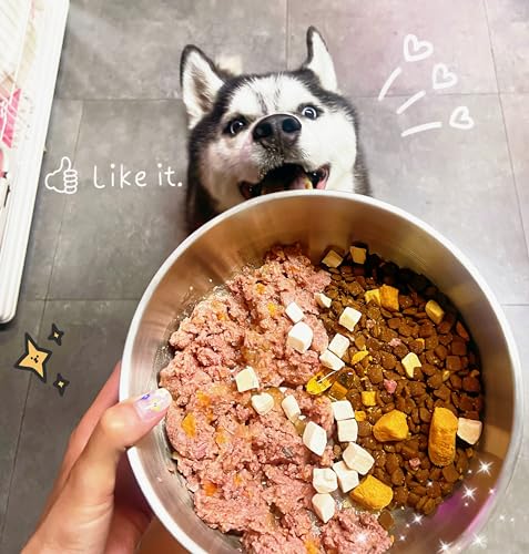 Hundenapf für Futter und Wasser, Edelstahl, 1,8 l, langlebig, rutschfest, isoliert, strapazierfähig, mit Gummiunterseite, für mittelgroße und große Hunde (8 Tassen, Gelb) (Grau, 1,8 l) von PMVRTHQV