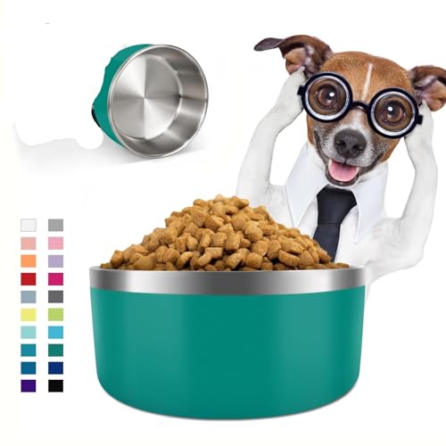 Hundenapf für Futter und Wasser, Edelstahl, 1,8 l, langlebig, rutschfest, isoliert, strapazierfähig, mit Gummiunterseite, für mittelgroße und große Hunde (8 Tassen, Gelb) (Grün, 1,2 l) von PMVRTHQV
