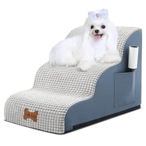 Hundetreppe für kleine Hunde, breite Haustierstufe mit abnehmbarem Bezug, keine Montage, hochdichter Schaumstoff-Katzenrampe für Bett oder Sofa, 3-stufig, Grau Hundetreppe für kleine Hunde, breite Haustierstufe mit abnehmbarem Bezug, keine Montage, hochdichter Schaumstoff-Katzenrampe für Bett oder Sofa, 3-stufig, Grau von POCBLUE