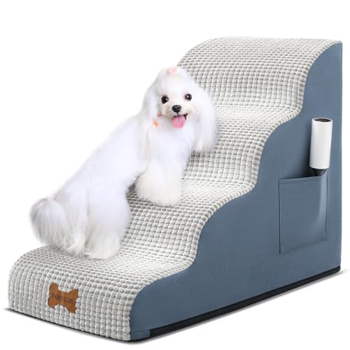 Hundetreppe für kleine Hunde, breite Haustierstufe mit abnehmbarem Bezug, keine Montage, hochdichter Schaumstoff-Katzenrampe für Bett oder Sofa, 4-stufig, Grau Hundetreppe für kleine Hunde, breite Haustierstufe mit abnehmbarem Bezug, keine Montage, hochdichter Schaumstoff-Katzenrampe für Bett oder Sofa, 4-stufig, Grau von POCBLUE
