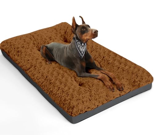 POCBLUE Deluxe-Hundebett, waschbar, Größe XL, 106,7 cm, bequem, flauschig, rutschfest, für Hunde bis zu 40,8 kg, 106,7 x 71,1 cm, Braun von POCBLUE