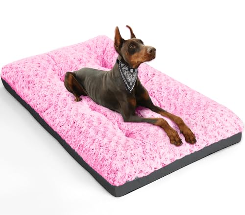 POCBLUE Deluxe Hundebett, waschbar, XL, 106,7 cm, bequem, flauschig, rutschfest, für Hunde bis zu 40,8 kg, 106,7 x 71,1 cm, Rosa von POCBLUE