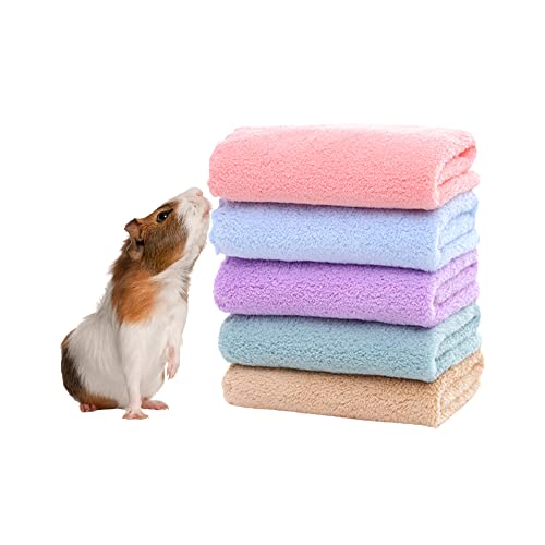 5 Stück Meerschweinchen Weiche Decken, Hamster Fleece Käfig Liner, Kleine Tiere Bettwäsche Matten Badetücher (Klein) von PODOO
